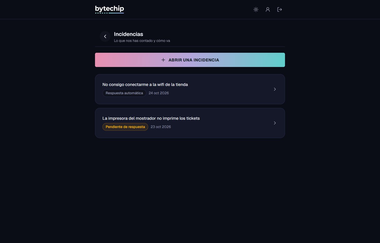 Lista de incidencias del cliente